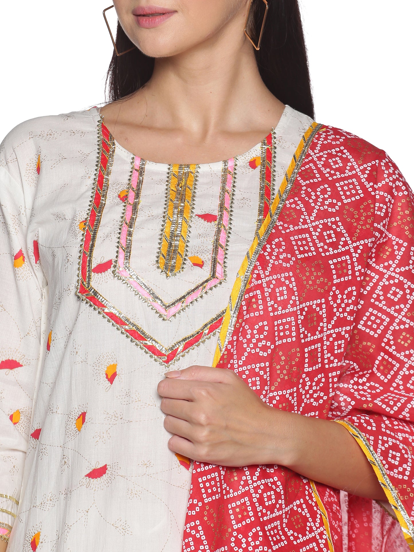 Kurti 3PC Cream & Red