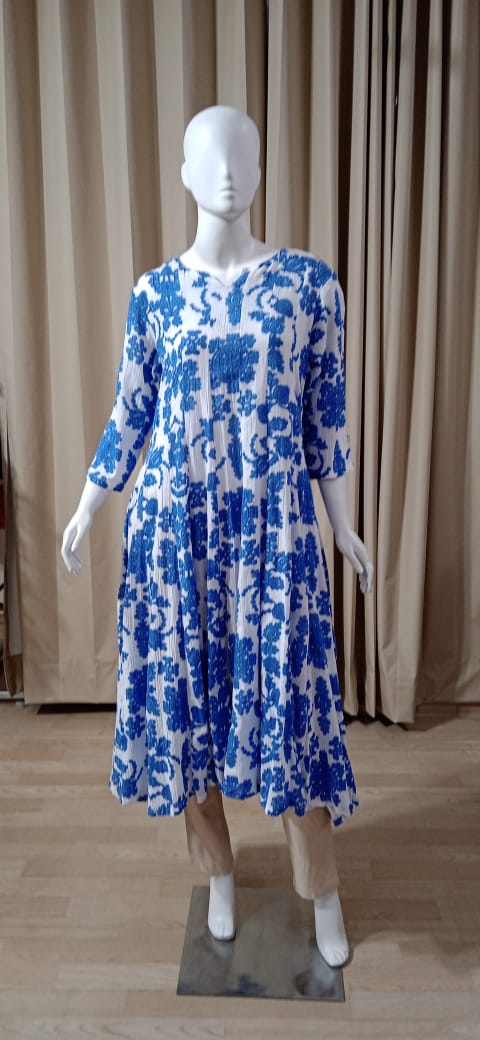 Anarkali Cotton - Blue &  white - Floral Print