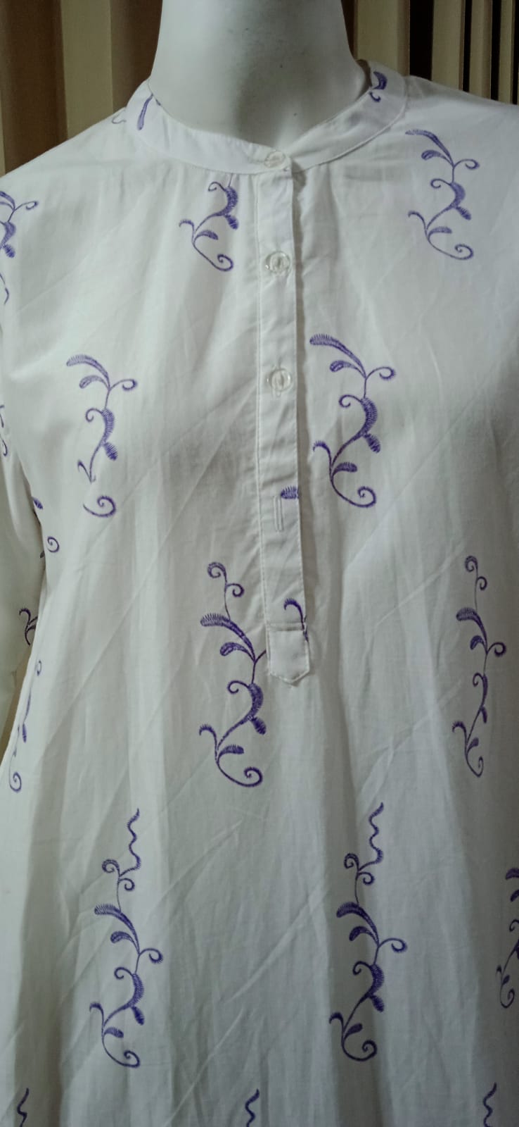 White & Purple - Straight Cotton Kurti