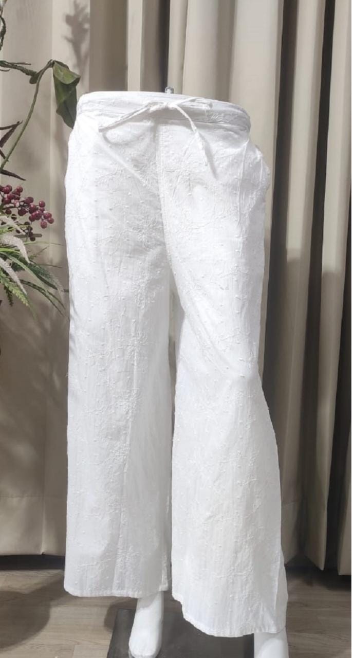 Embroidery Cotton fabric- White Pant