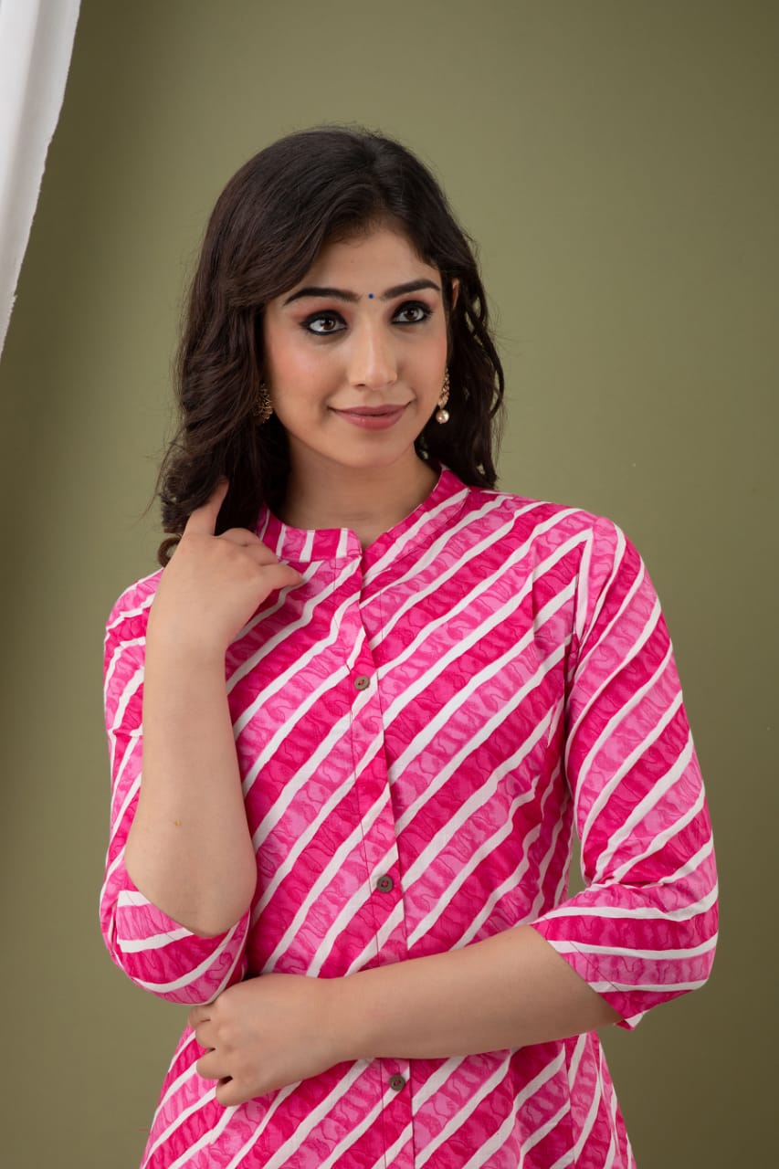 Single Kurti Pink - A Line Cotton