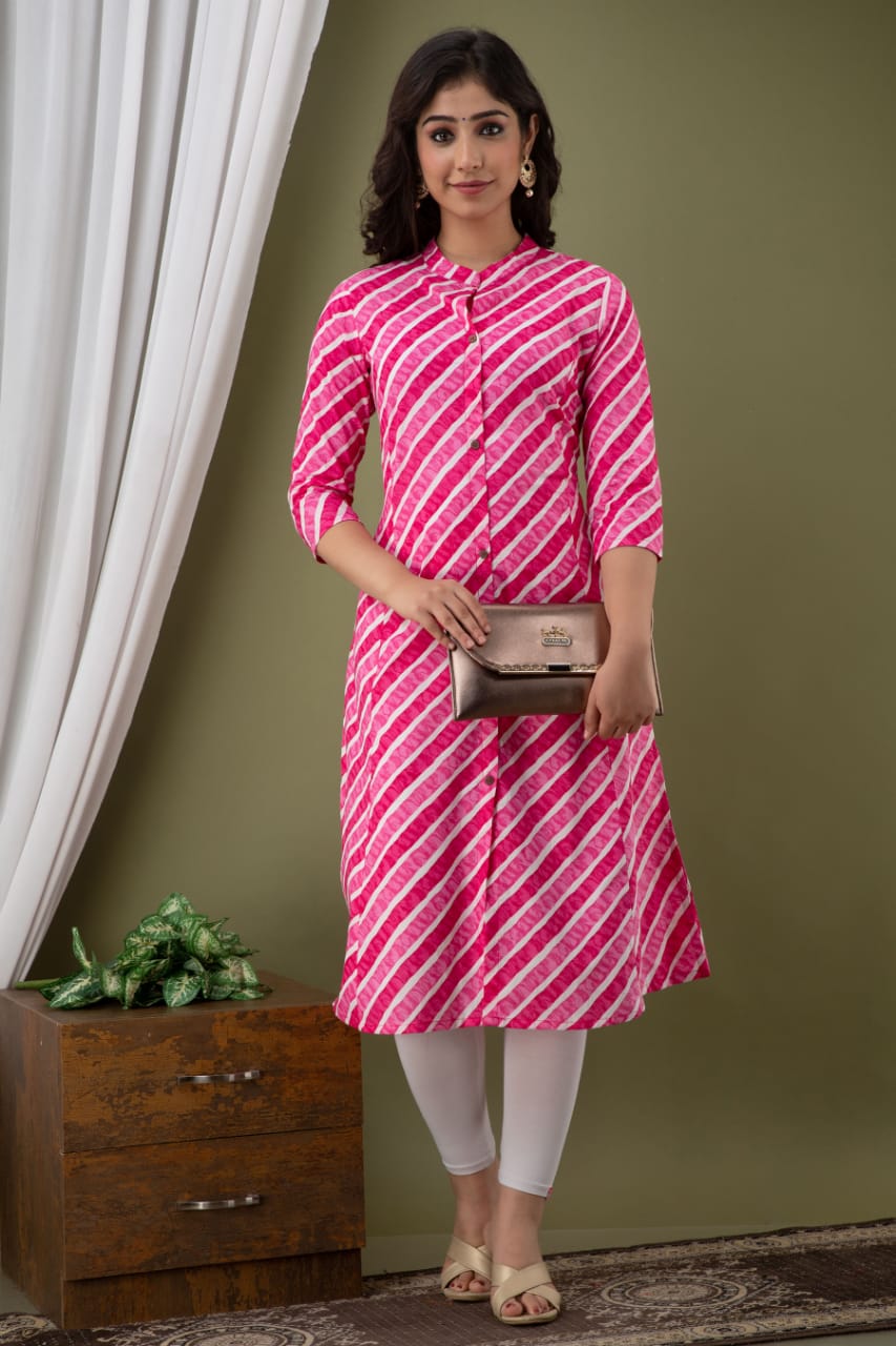 Single Kurti Pink A Line Cotton